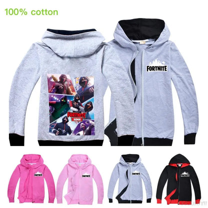 "¡Descubre la Moda de Otoño para los Pequeños Guerreros de Fortnite! Chaqueta Cartoon para Niños y Niñas, Ideal para Paseos y Aventuras. ¡Un Abrigo con Estilo con Cierre de Cremallera para los Más Pequeños Exploradores!"