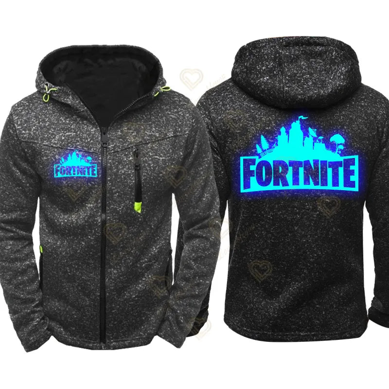 Fortnite-Chaqueta con cremallera brillante para hombre, abrigo deportivo, ropa de calle luminiscente, sudadera gruesa y cálida de gran tamaño, Otoño e Invierno