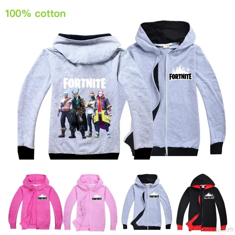 "¡Descubre la Moda de Otoño para los Pequeños Guerreros de Fortnite! Chaqueta Cartoon para Niños y Niñas, Ideal para Paseos y Aventuras. ¡Un Abrigo con Estilo con Cierre de Cremallera para los Más Pequeños Exploradores!"