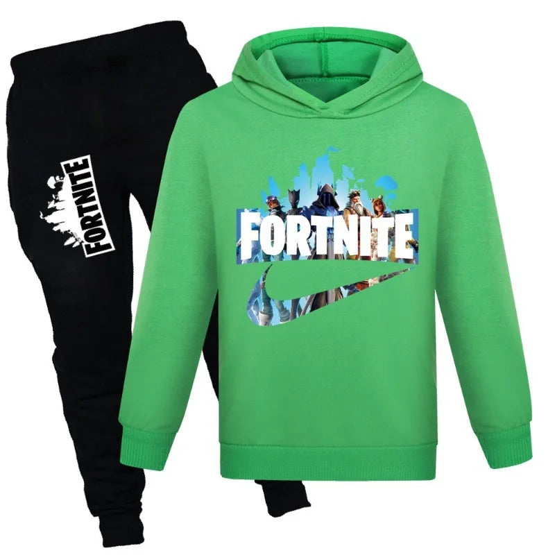 "¡Estilo Épico para los Pequeños Aventureros! Conjunto de Sudadera y Pantalones Casuales Fortnite para Niños en Primavera y Otoño: Moda para Niñas y Niños de 2 a 16 años."