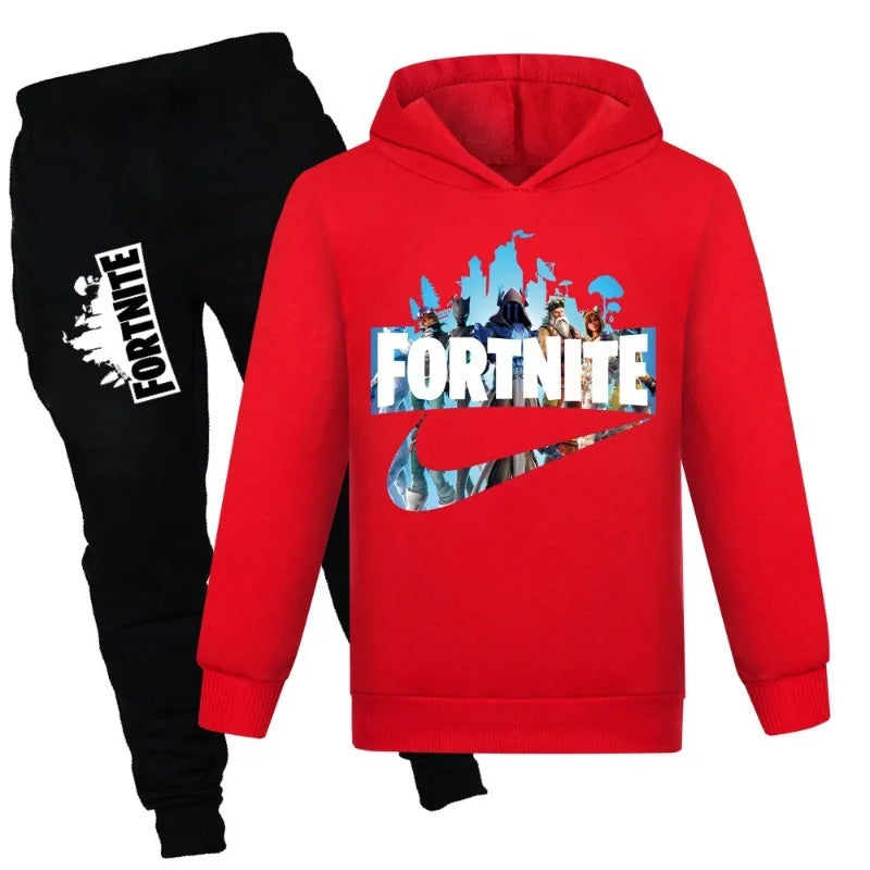 "¡Estilo Épico para los Pequeños Aventureros! Conjunto de Sudadera y Pantalones Casuales Fortnite para Niños en Primavera y Otoño: Moda para Niñas y Niños de 2 a 16 años."