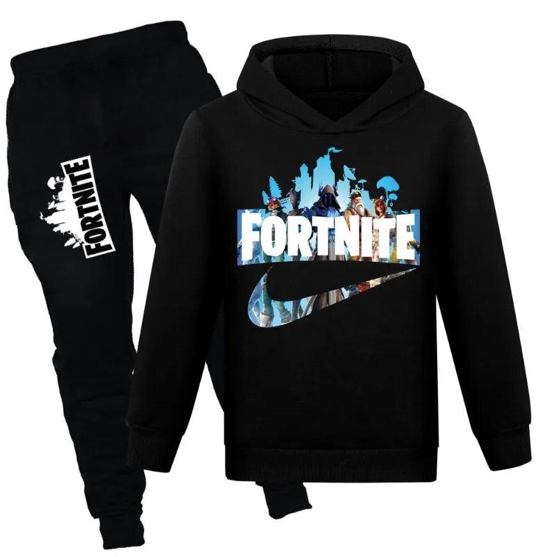 "¡Estilo Épico para los Pequeños Aventureros! Conjunto de Sudadera y Pantalones Casuales Fortnite para Niños en Primavera y Otoño: Moda para Niñas y Niños de 2 a 16 años."