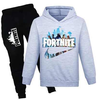 "¡Estilo Épico para los Pequeños Aventureros! Conjunto de Sudadera y Pantalones Casuales Fortnite para Niños en Primavera y Otoño: Moda para Niñas y Niños de 2 a 16 años."