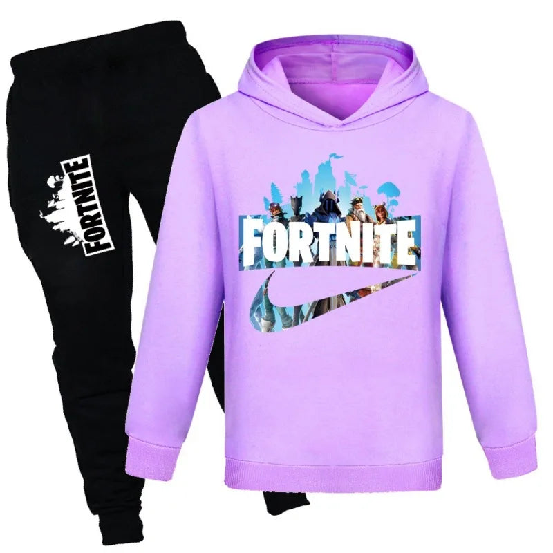 "¡Estilo Épico para los Pequeños Aventureros! Conjunto de Sudadera y Pantalones Casuales Fortnite para Niños en Primavera y Otoño: Moda para Niñas y Niños de 2 a 16 años."