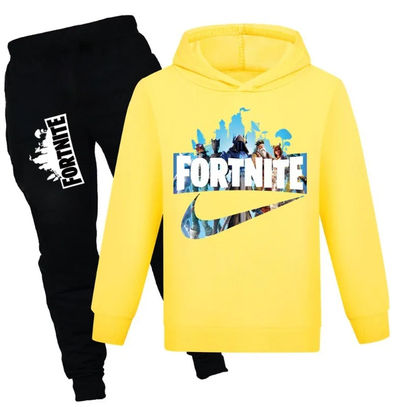 "¡Estilo Épico para los Pequeños Aventureros! Conjunto de Sudadera y Pantalones Casuales Fortnite para Niños en Primavera y Otoño: Moda para Niñas y Niños de 2 a 16 años."